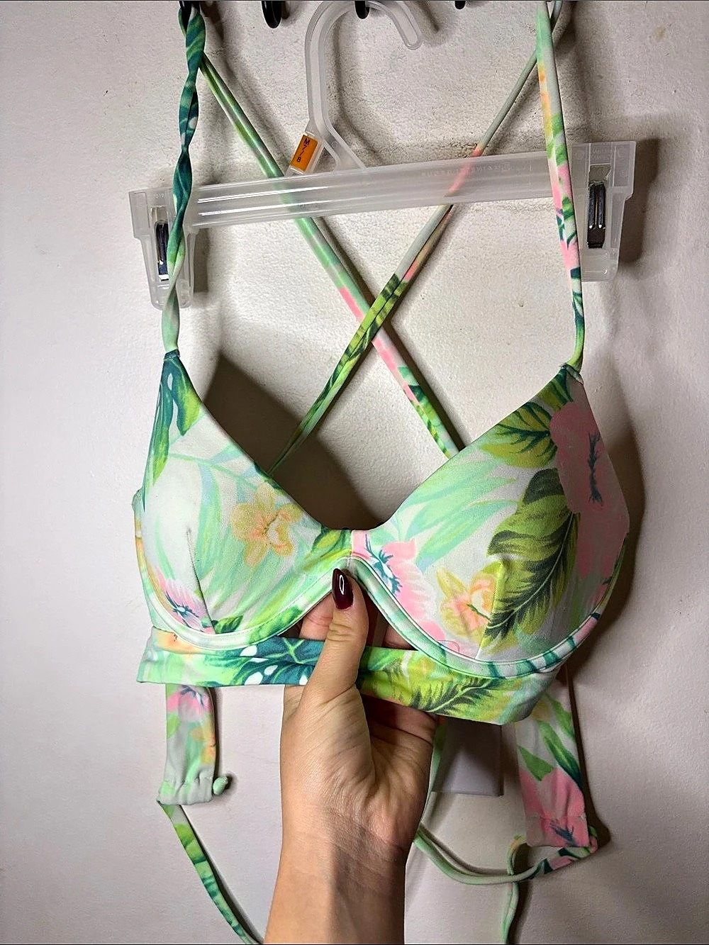 Victoria's Secret Floral Bikini Top in Green & Pink